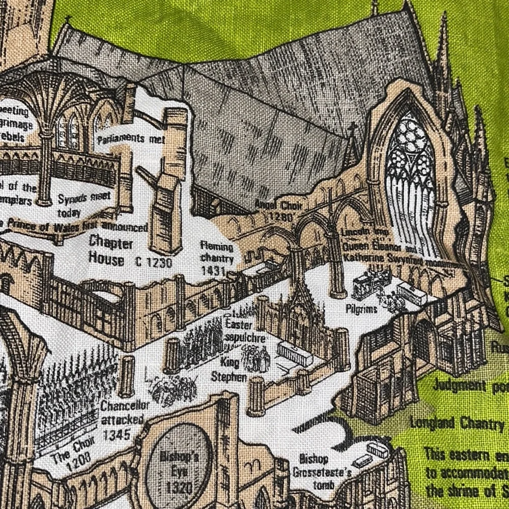 Vintage Lincoln Cathedral Irish Souvenir Wall Tapestry/ Tea Towel EUC Like New